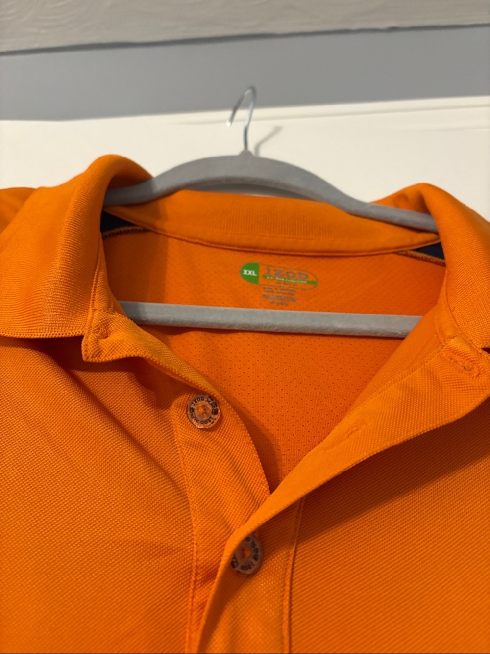 Izod Men's Orange Polo with Navy Shoulder Accents XXL - Picture 5 of 7